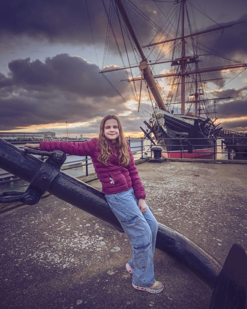Thea before exploring the HMS Warrior at sunset 🌅 

#sunsetportraits #highdynamicrange #dynamicrange #nikoncameras #nikonz8 #24mm #wideangleportrait #portraitoutdoor #noflash #nikonz2470f28s #boats